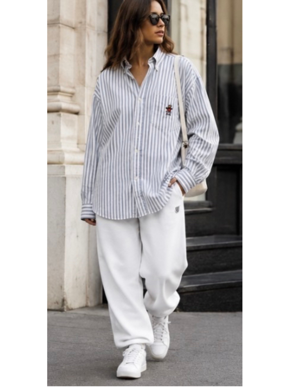 RARE: Ralph Lauren Big Shirt Button Down Size L White Blue Striped Bear USA